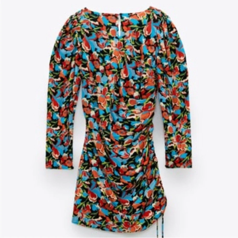 Zara Orange and Blue Puff Sleeve Sheath Dress - Picture 6 of 11